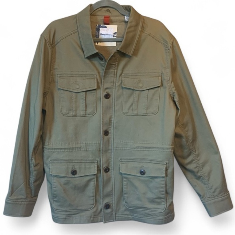 Tommy Bahama Mens Olive Green Full Zip Button Front Utility Field Jacket